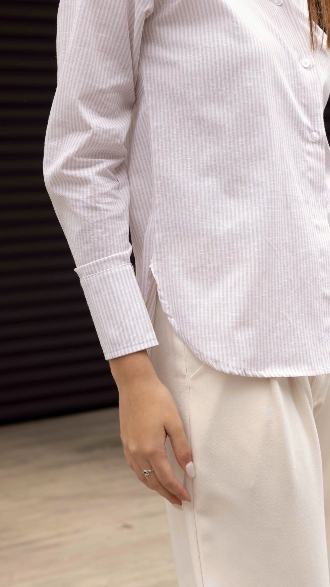 Camisa Clásica Rayas Beige