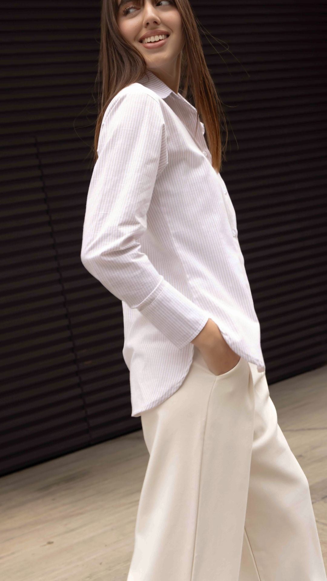 Camisa Clásica Rayas Beige