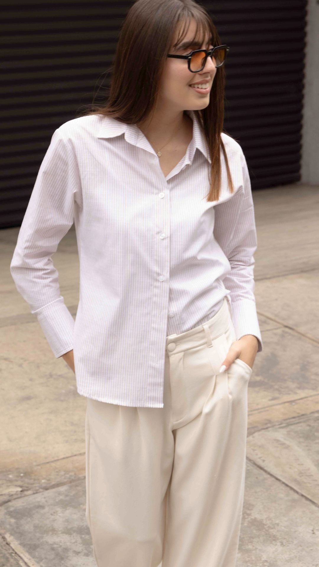 Camisa Clásica Rayas Beige
