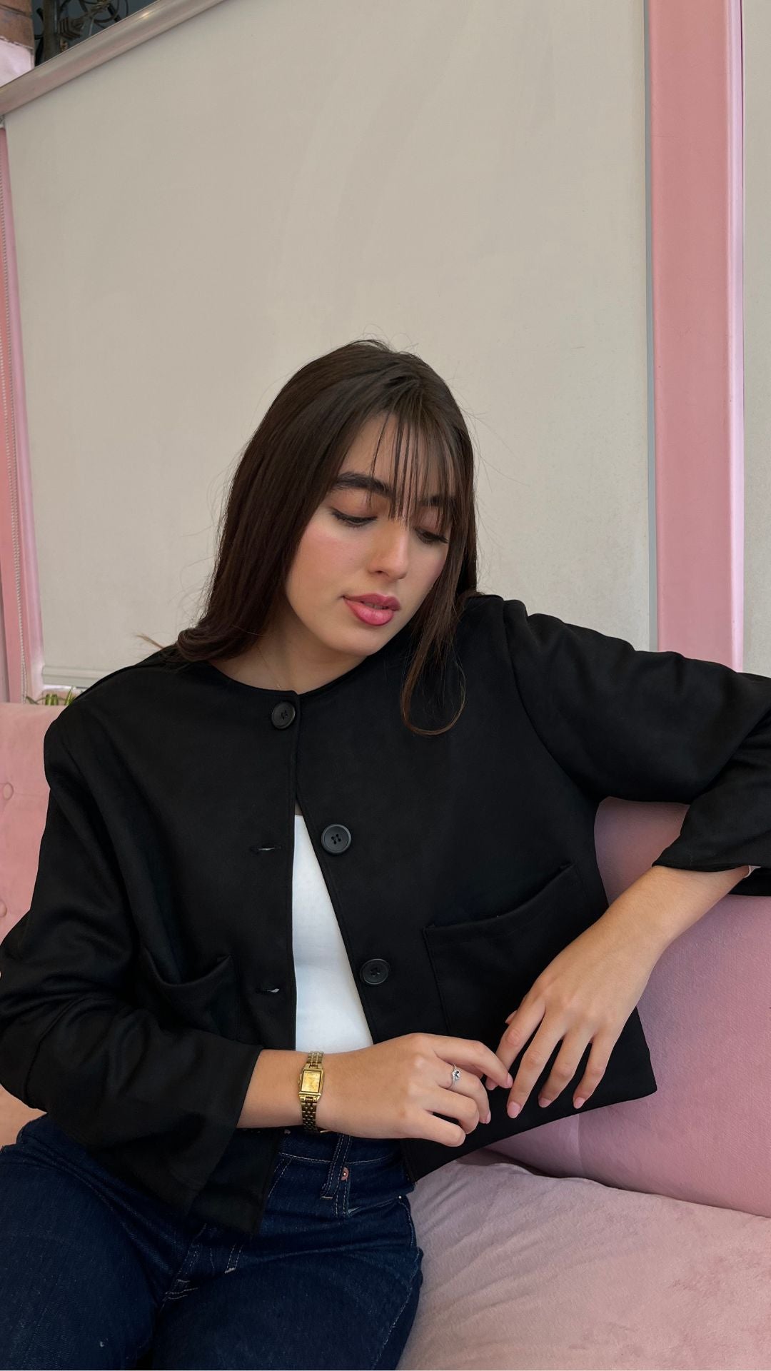 Chaqueta suede corta / Negra