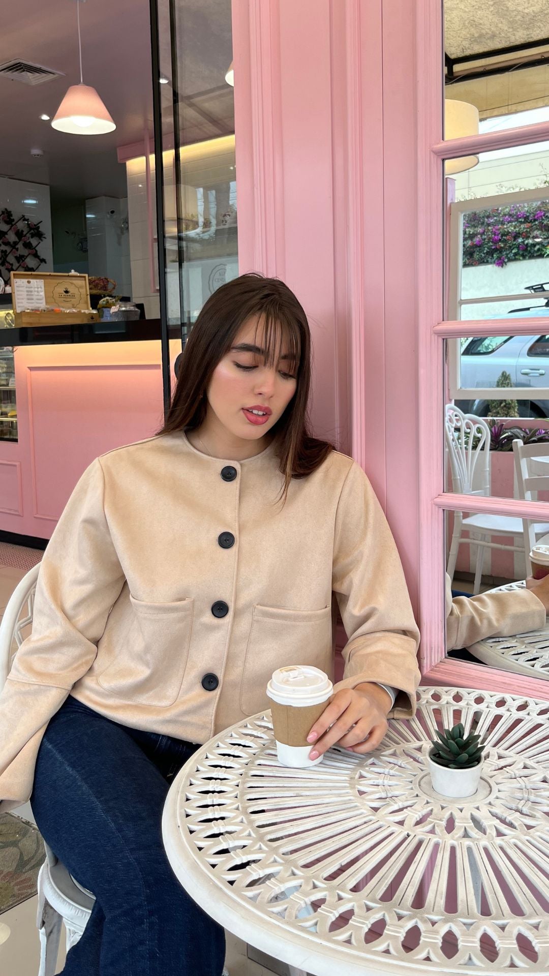 Chaqueta suede corta / Beige