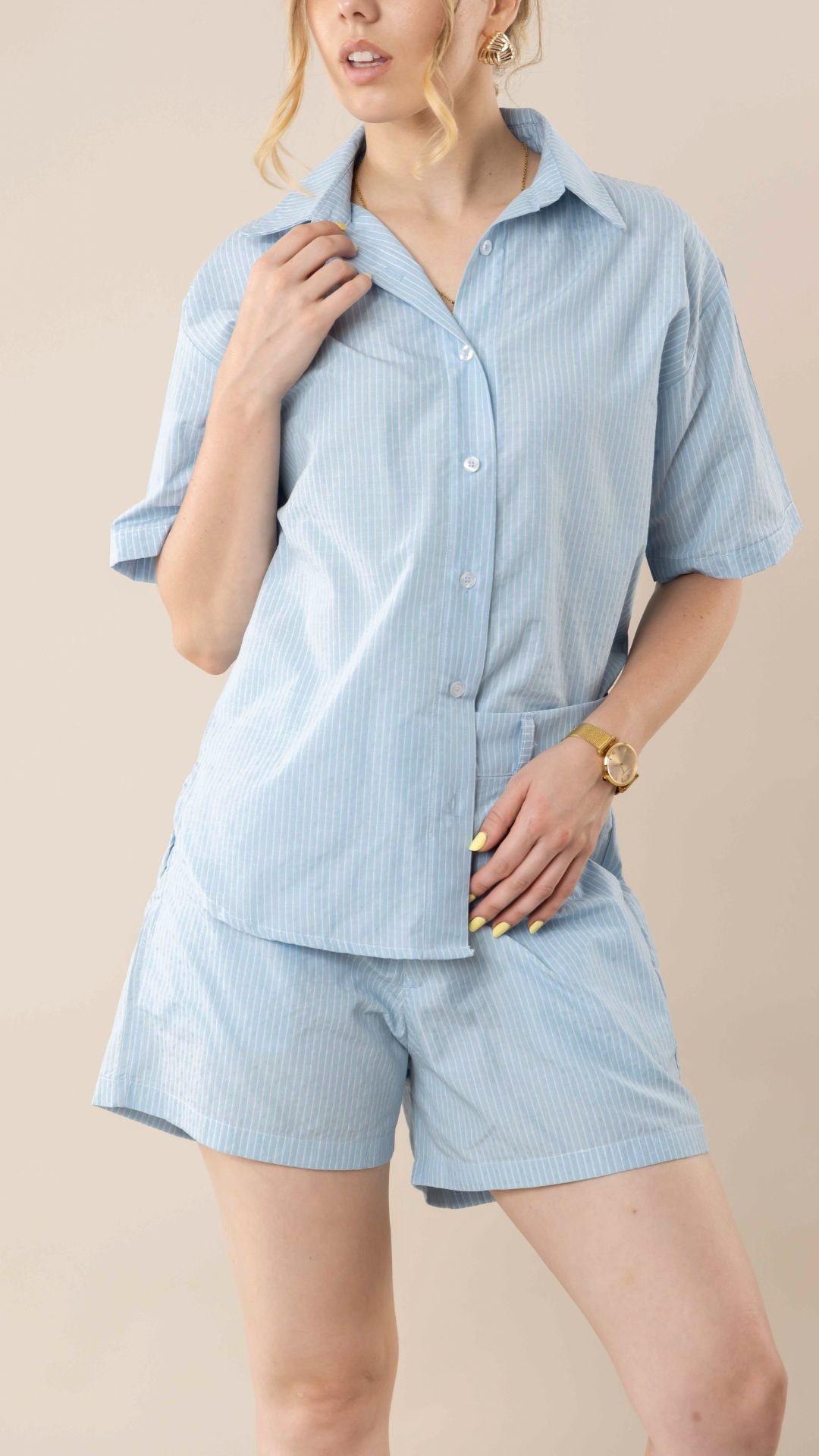 Camisa manga corta Aurora celeste
