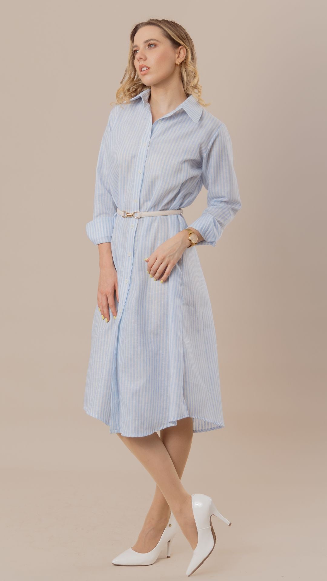 Preventa Vestido Midi - Celeste rayas