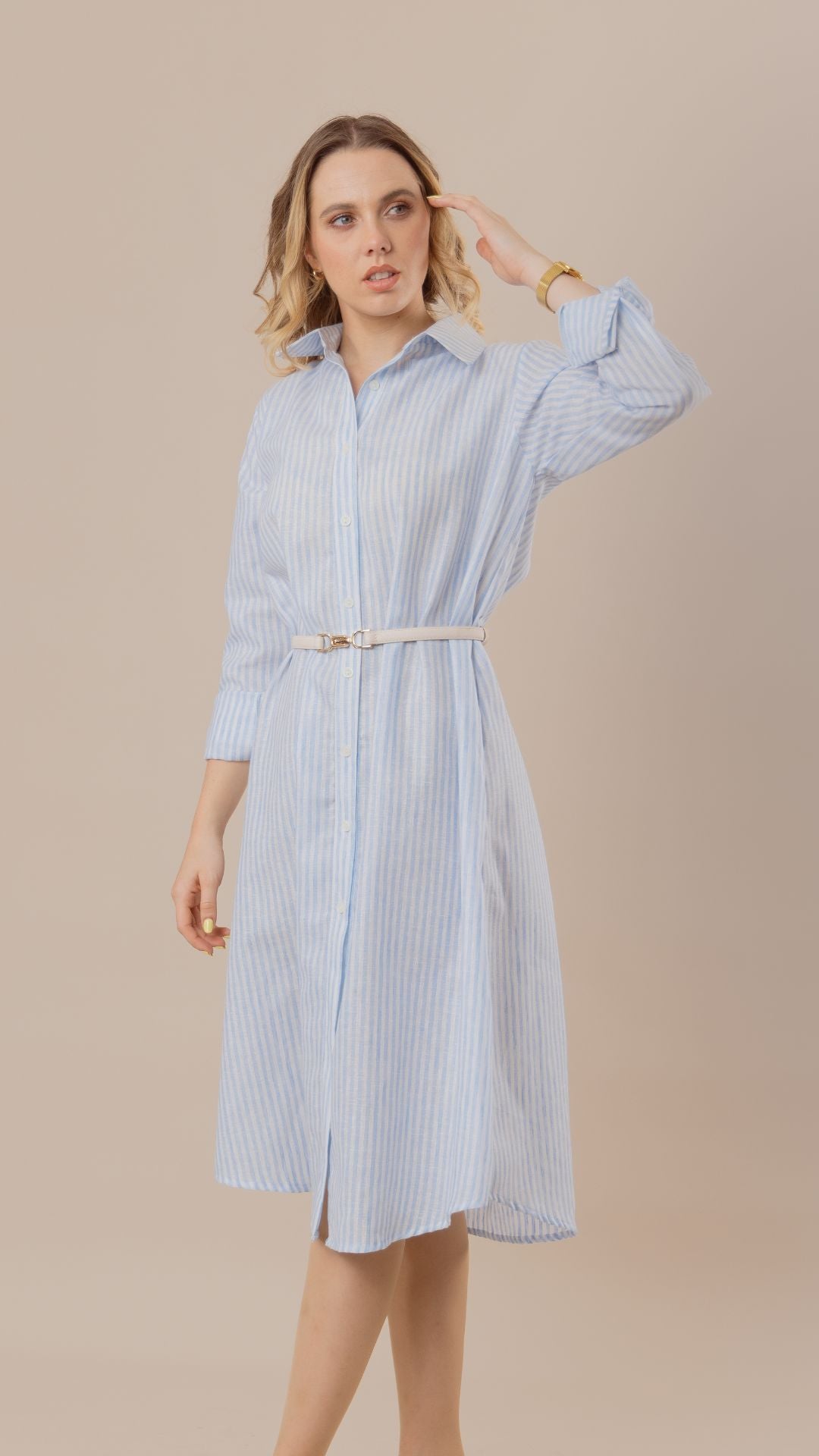Preventa Vestido Midi - Celeste rayas