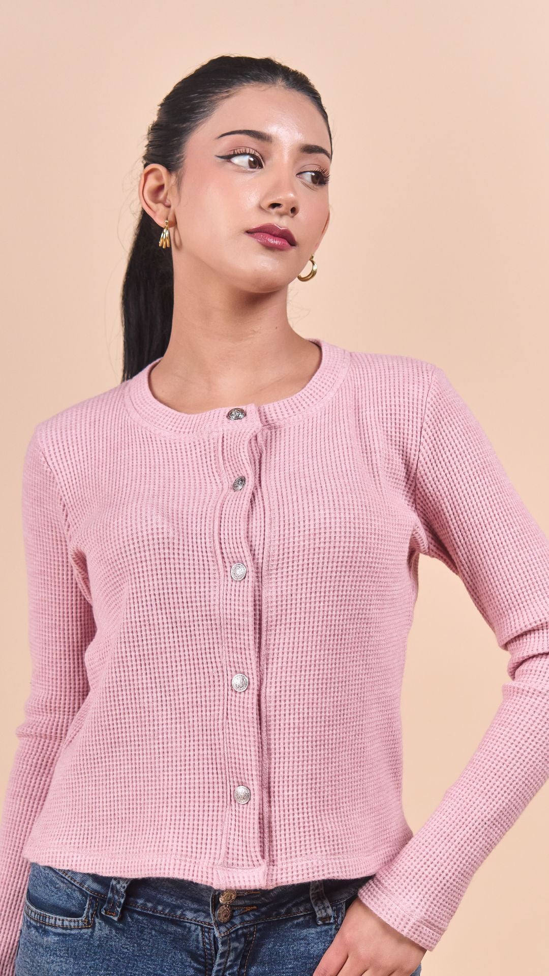 Cardigan Waffle l Rosa