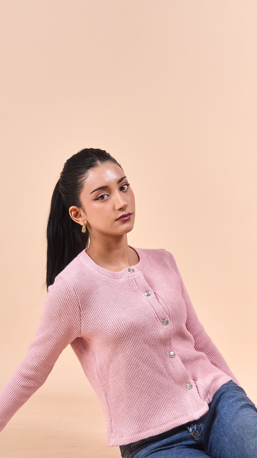Cardigan Waffle l Rosa