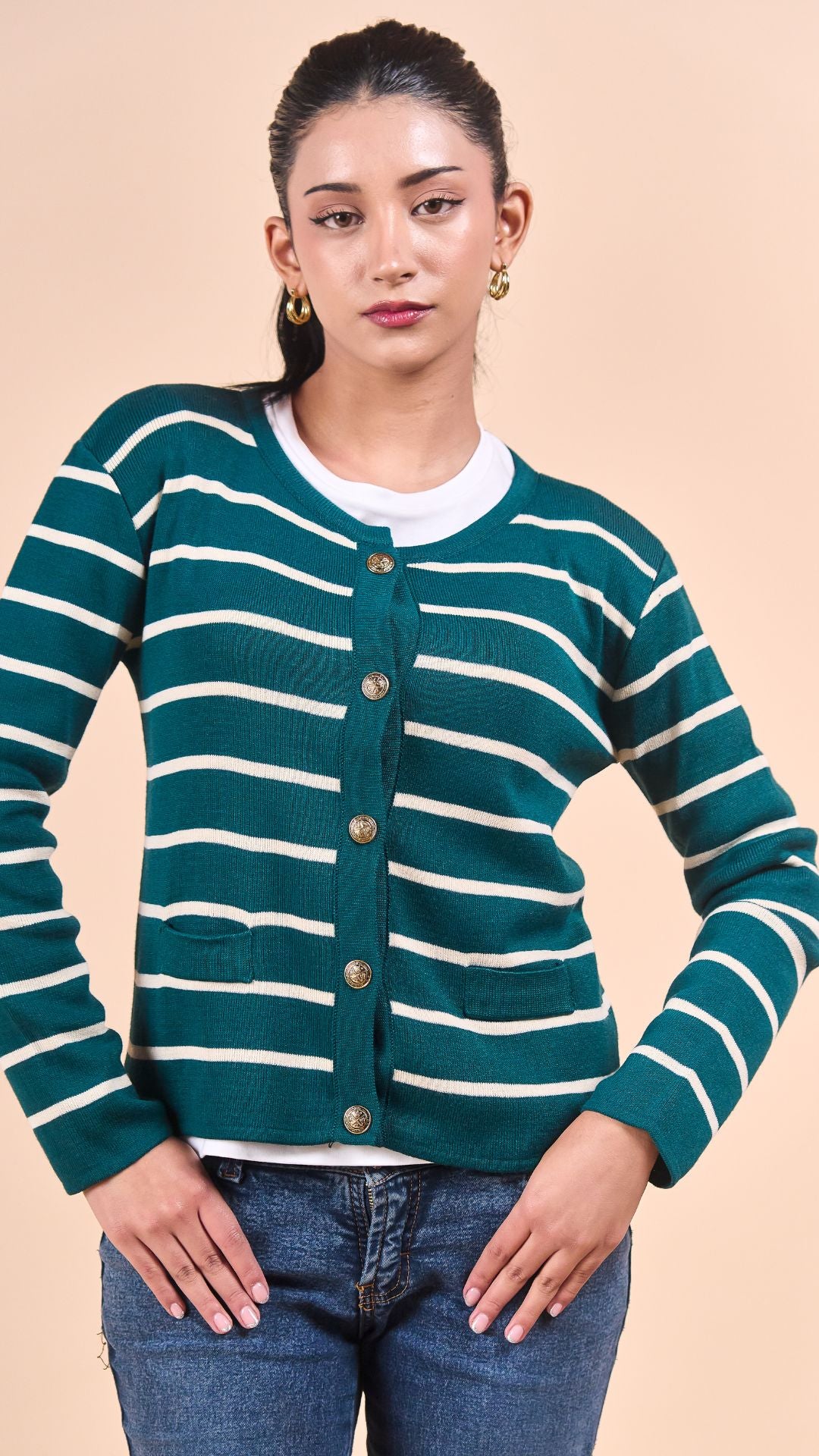 Cardigan Clásico a rayas Verde