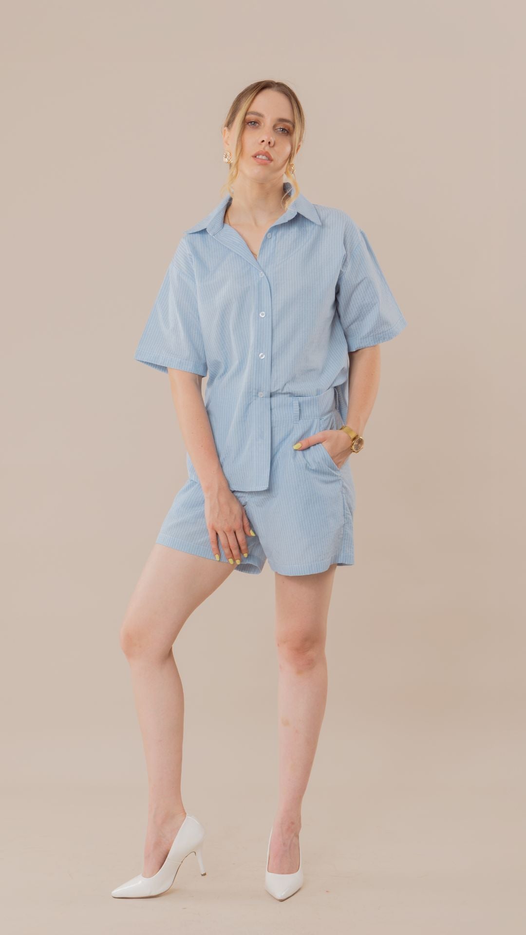 Camisa manga corta Aurora celeste