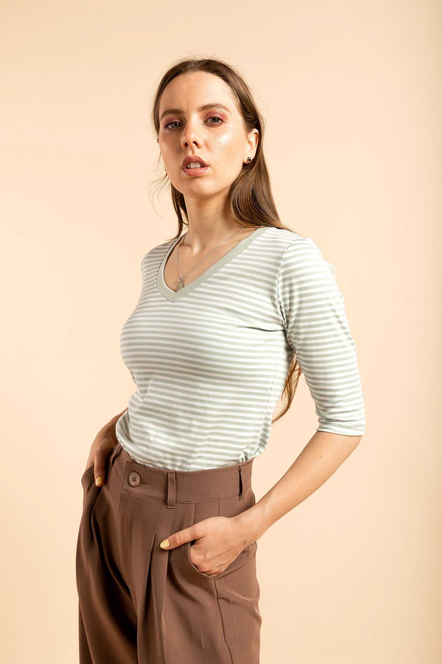 Polo Verde Cemento Rayas – Pima bebe