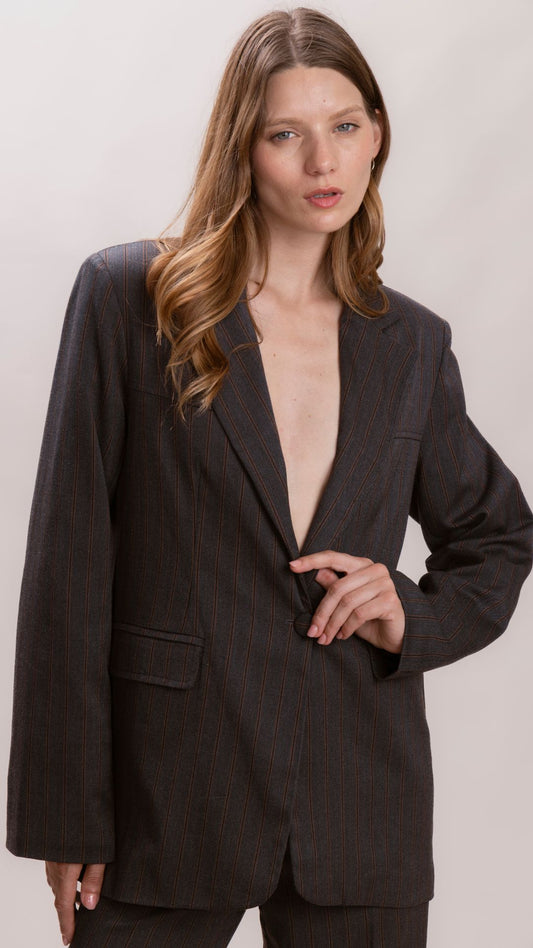 Blazer Tweed - Negro con lineas naranjas