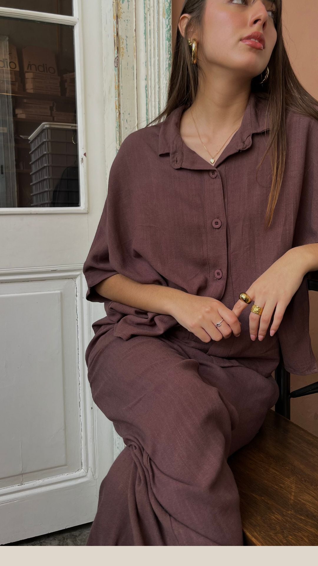 Blusa Lino Over - Chocolate