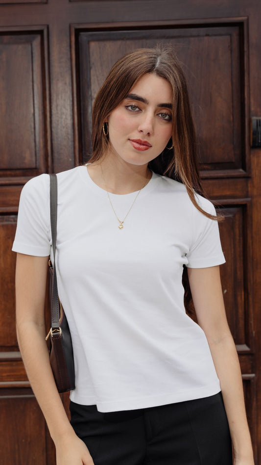 Classic Fit T-shirt Blanco-  Gamuza Pima