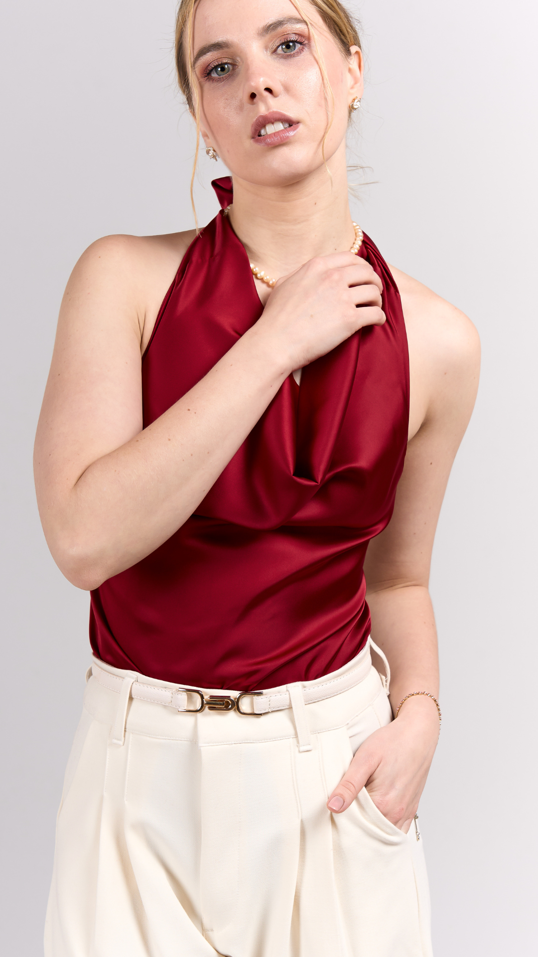 Blusa Satín Eka - Burgundy