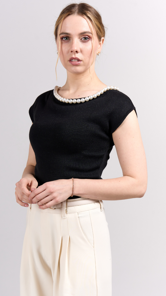 Blusa Tejida Perlas - Negro