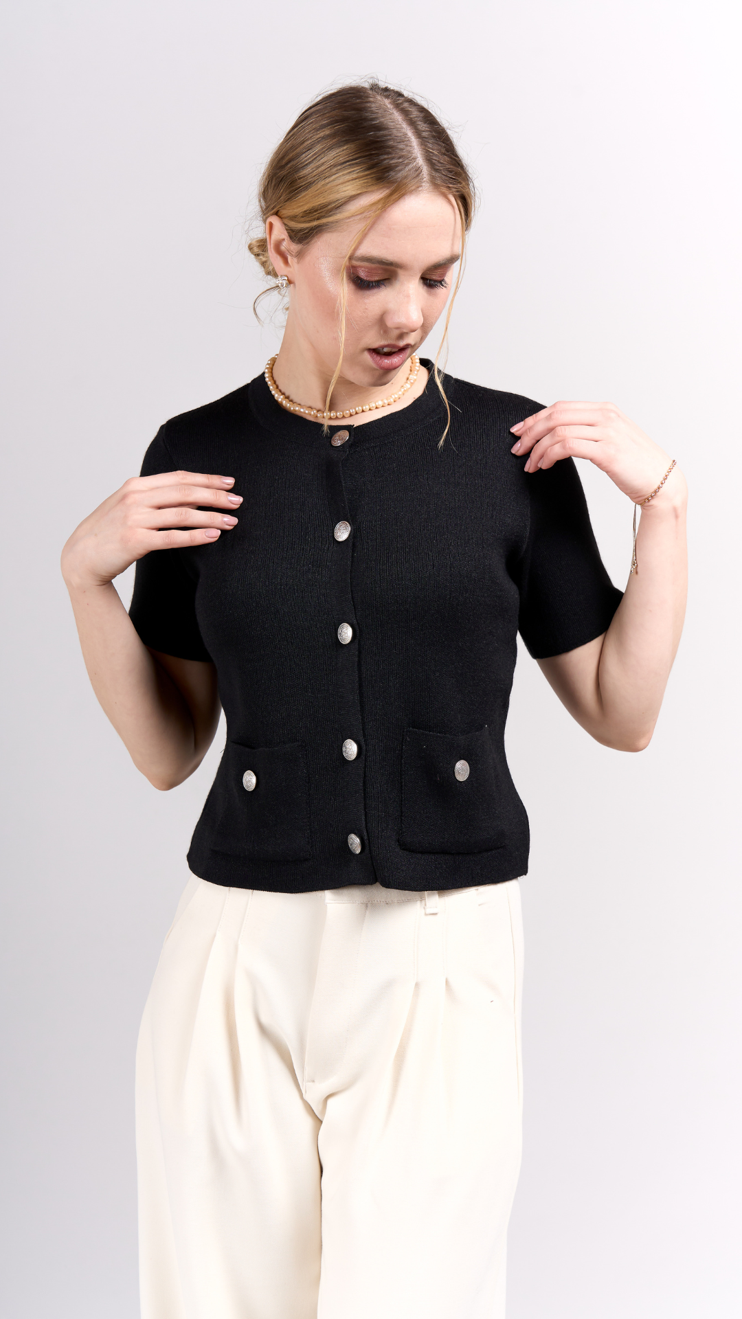 Cardigan de punto manga corta - Negro