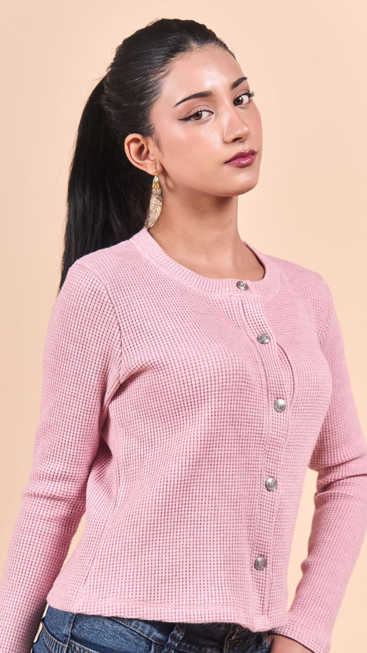 Cardigan Waffle l Rosa