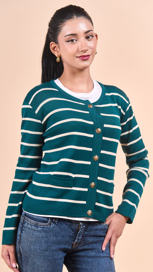 Cardigan Clásico a rayas Verde