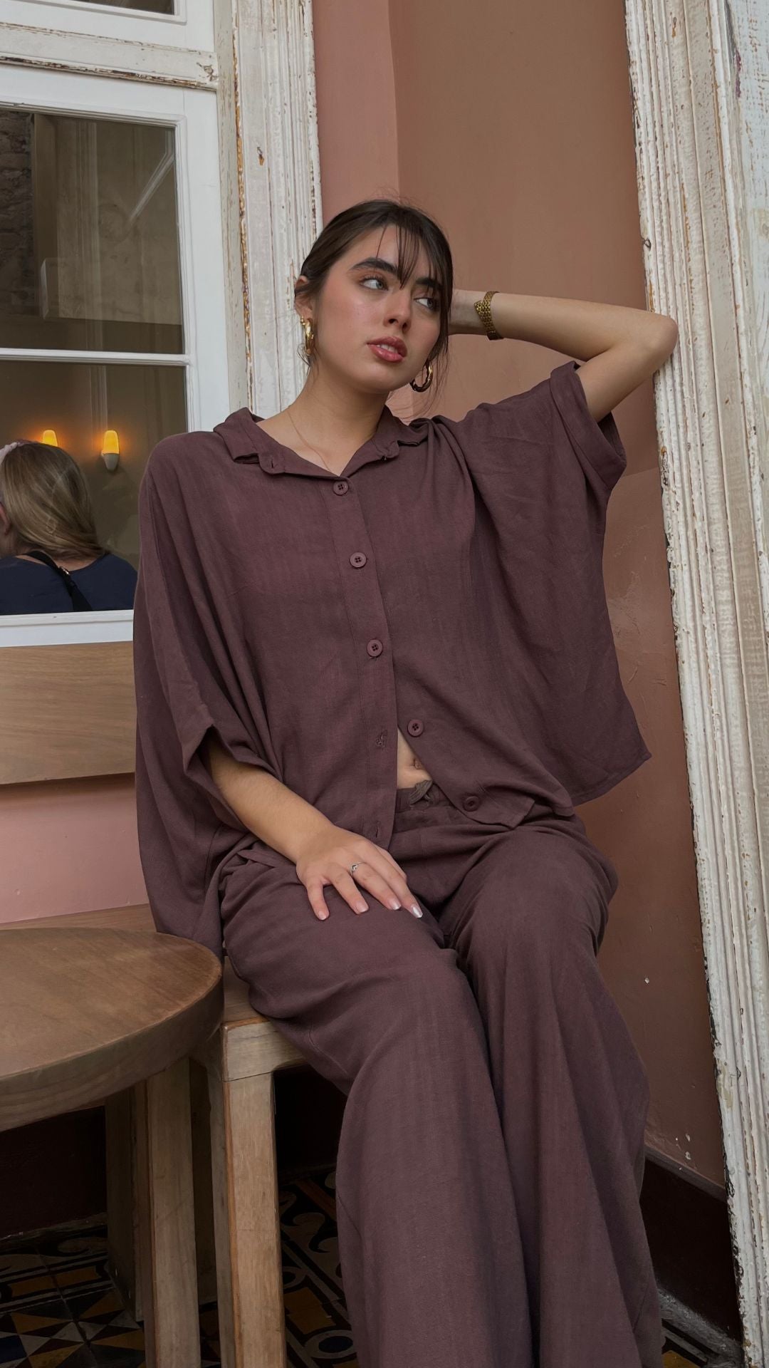 Pantalon Lino Chocolate