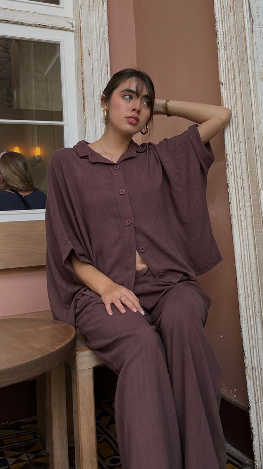 Blusa Lino Over - Chocolate
