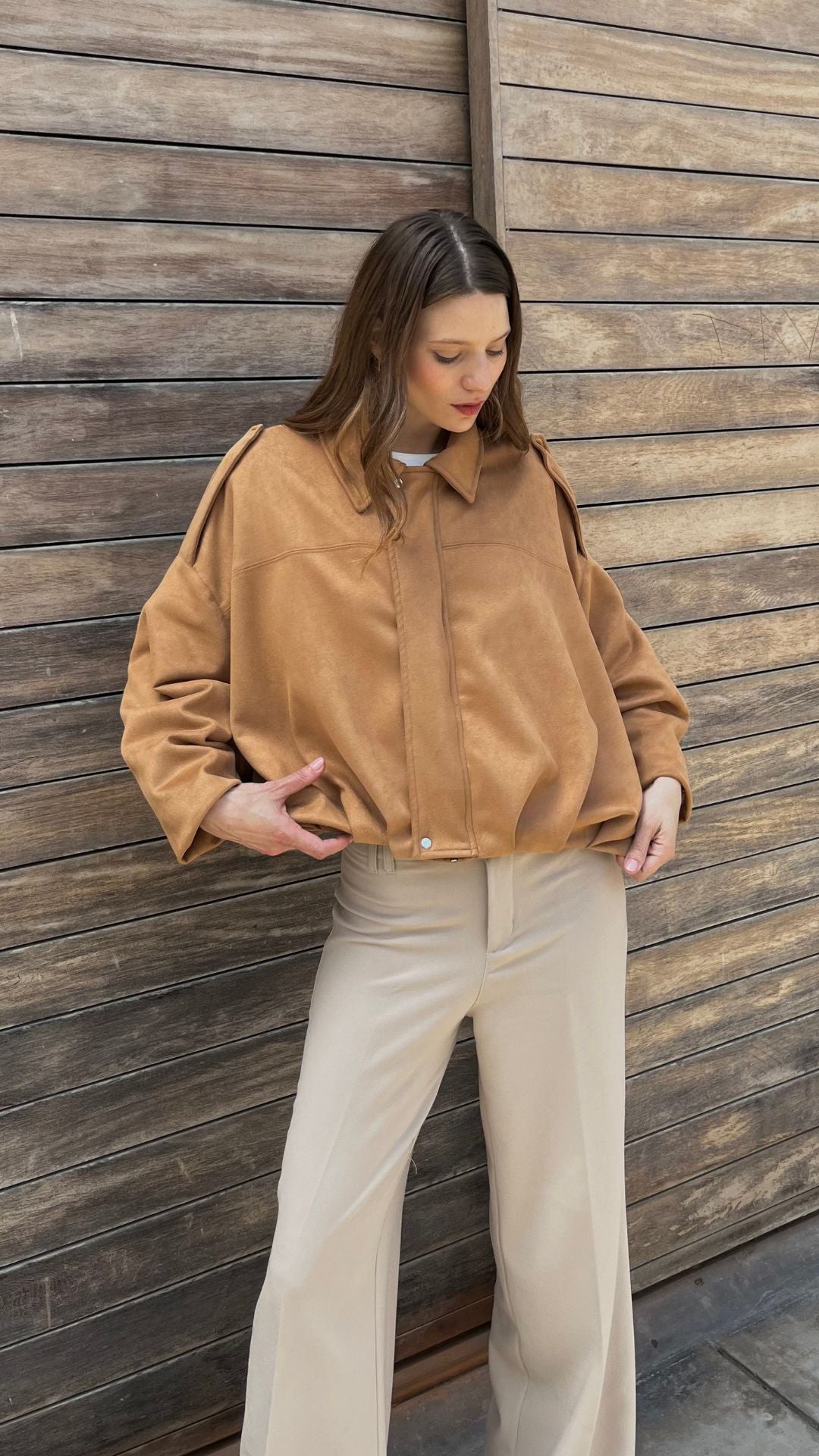 Suede effect - Bomber Jacket Camel