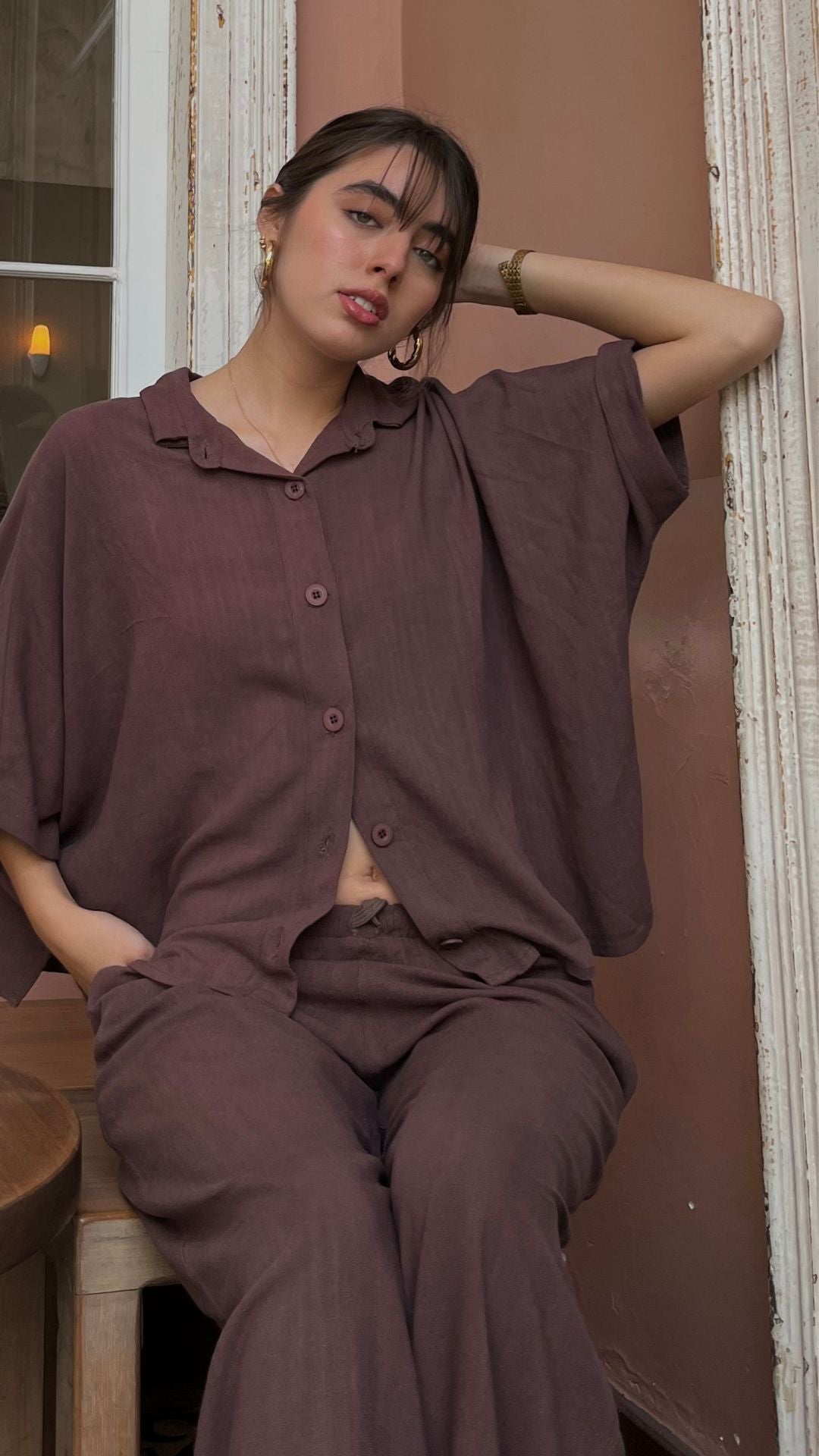 Blusa Lino Over - Chocolate