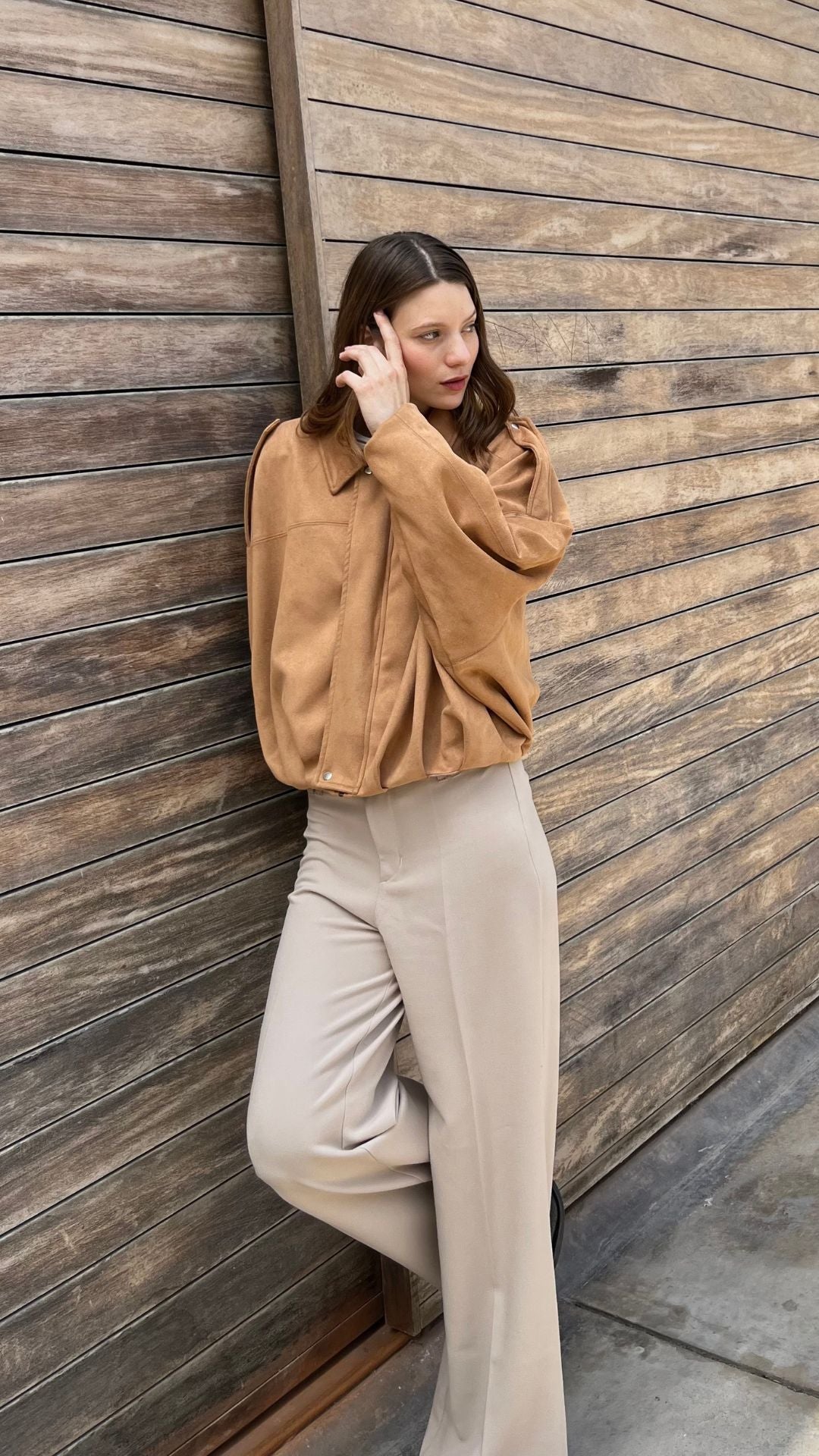 Suede effect - Bomber Jacket Camel