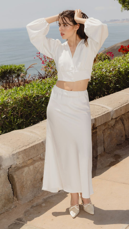 Falda Midi - Saten Italiano Perla