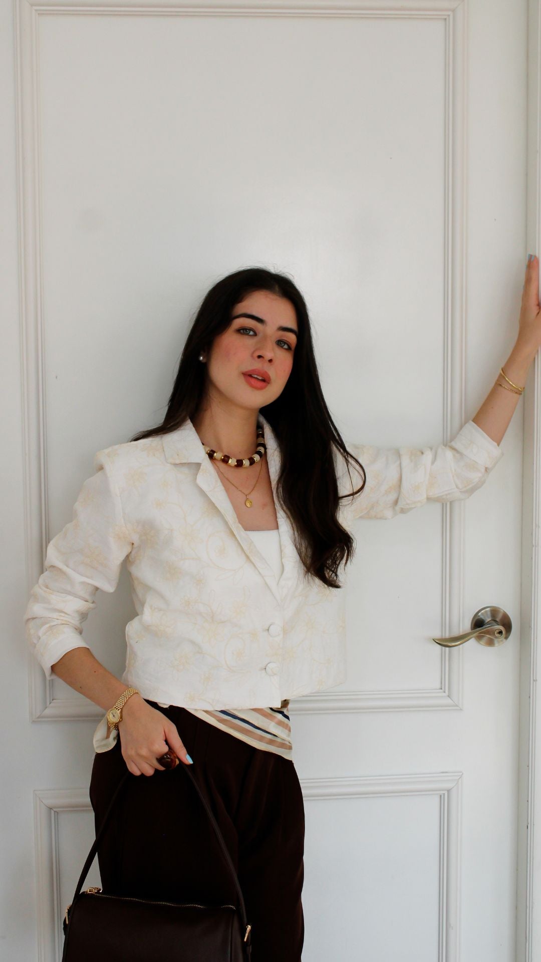 Blazer Corto bordado MON- Avena