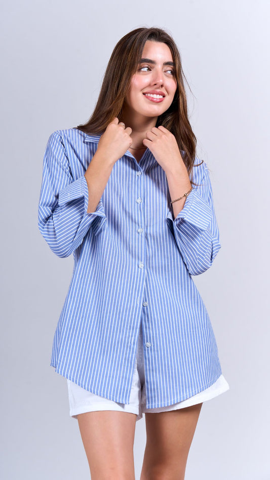 Camisa Azul rayas cotton