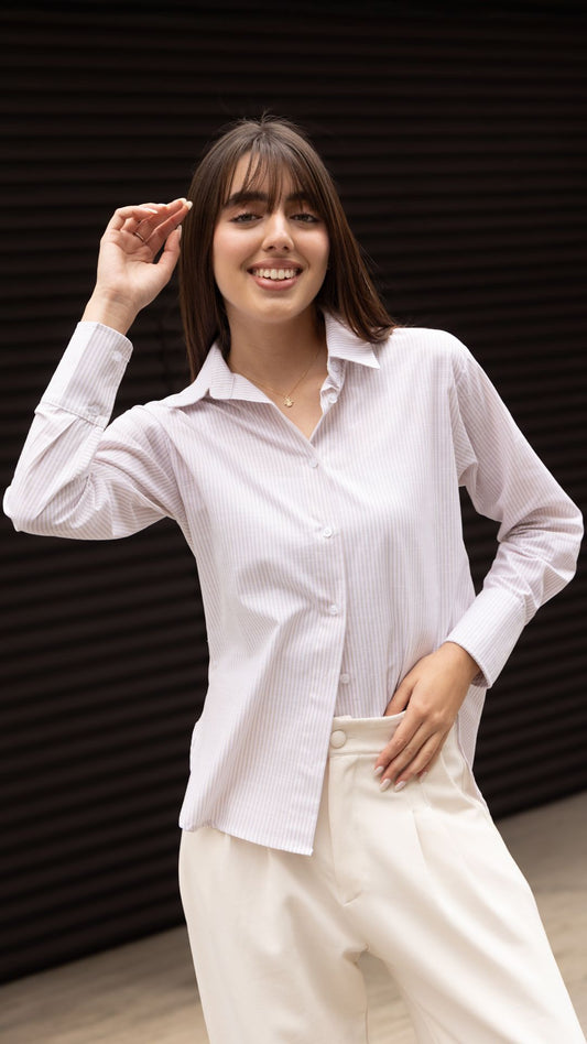 Camisa Clásica Rayas Beige