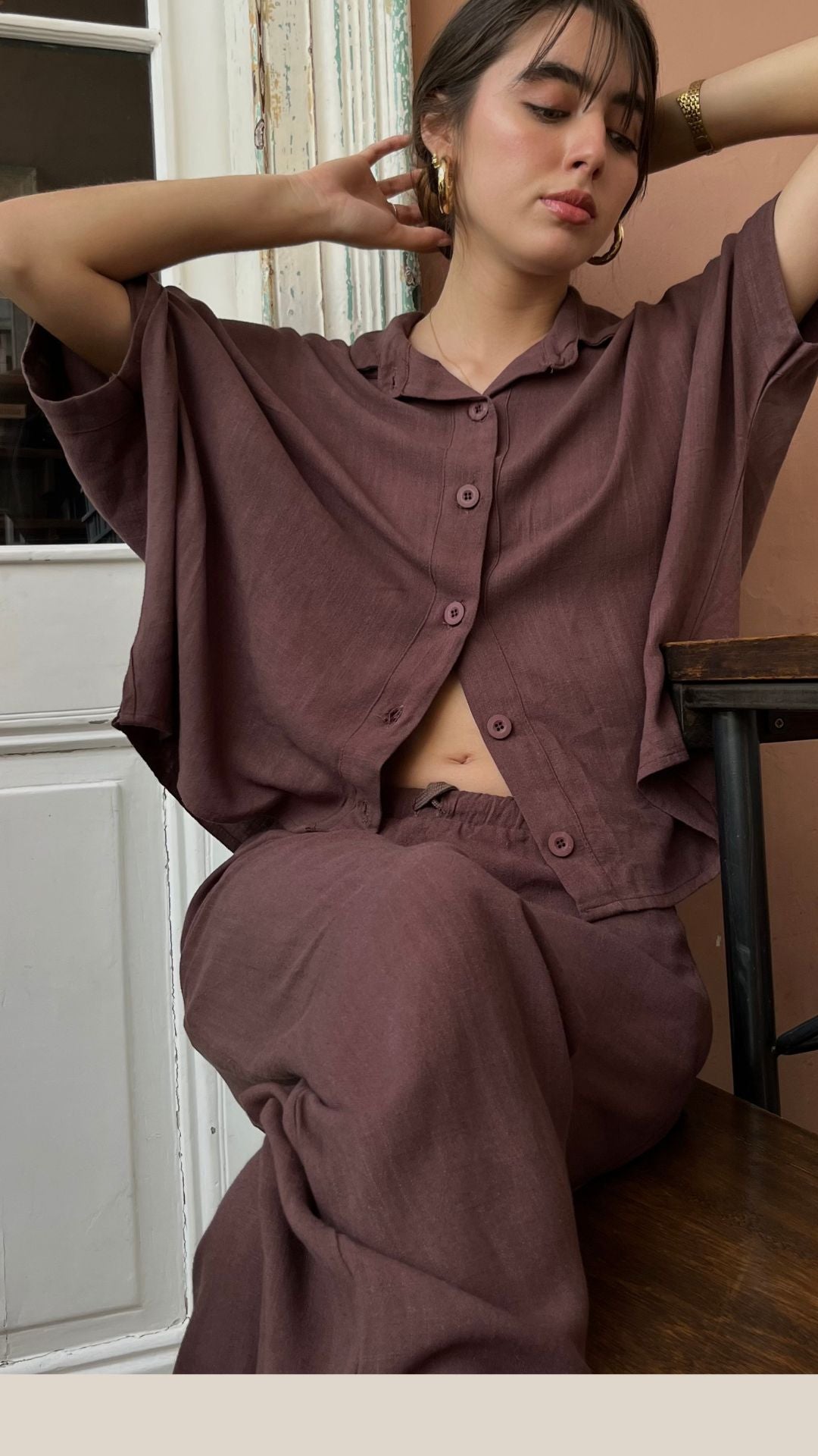 Blusa Lino Over - Chocolate